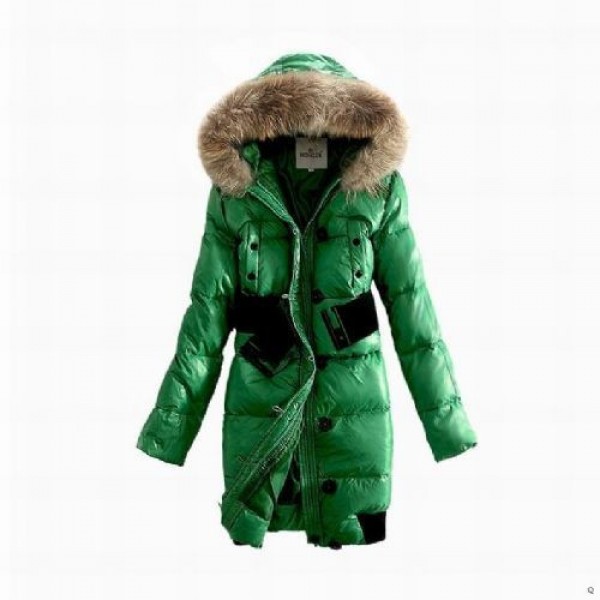Moncler Fashion Verde Pelliccia Cap E cinturino lungo Cappotti uscita Moncler Fashion Verde Pelliccia Cap E cinturino lungo Cappotti uscita